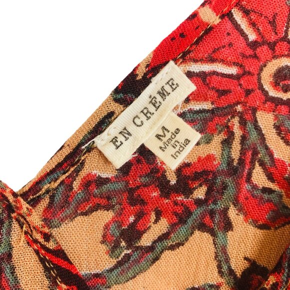 En Creme Mini Sundress Cover Up Sz Medium Embroidered Boho Rayon Red Orange - Picture 3 of 7